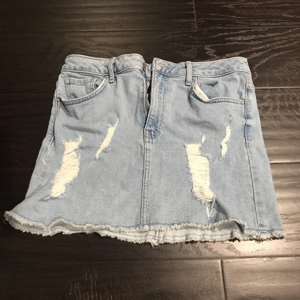 forever 21 blue distressed skirt